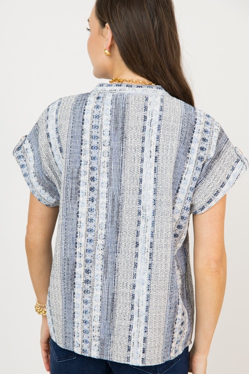 Tweed V-Neck Top, Blue - 0206-111.jpg