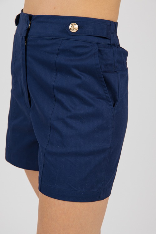 Button Detail Chino Shorts, Navy