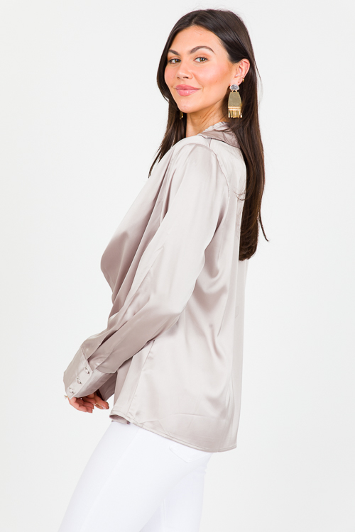 Satin Cowl Neck Blouse, Silver