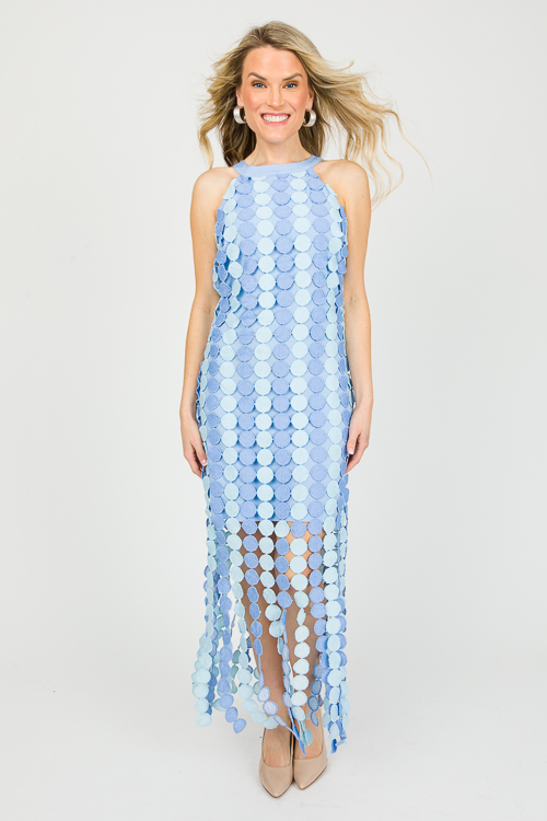 Spot On Fringe Dress, Blue