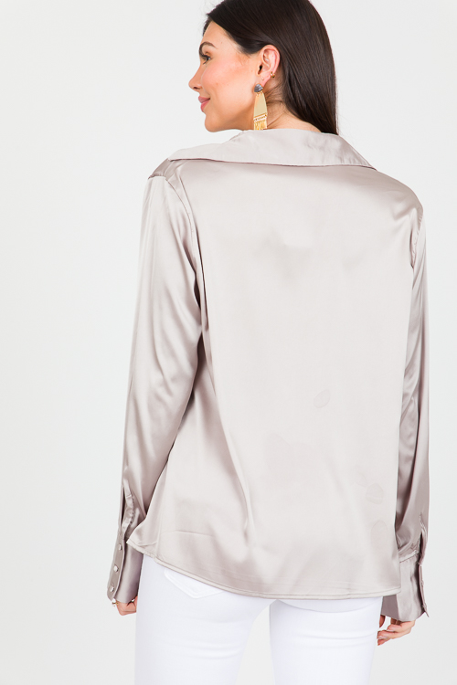 Satin Cowl Neck Blouse, Silver