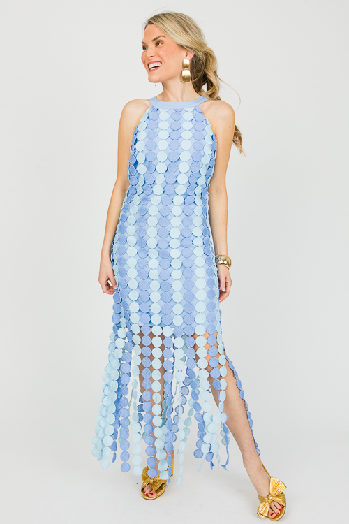 Spot On Fringe Dress, Blue