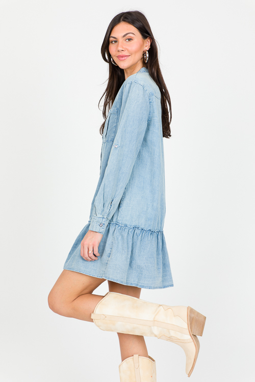 Ruffle Hem Chambray Dress