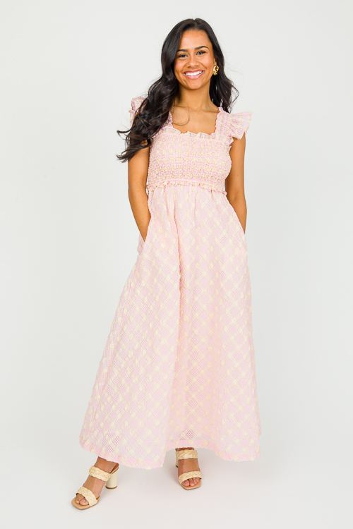 Seersucker Plaid Maxi, Pink