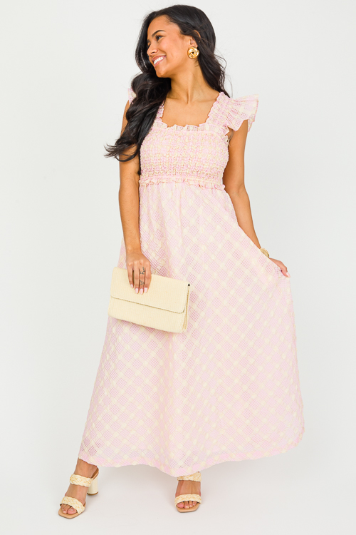 Seersucker Plaid Maxi, Pink