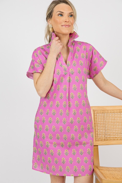 Block Print Collared Dress, Purple