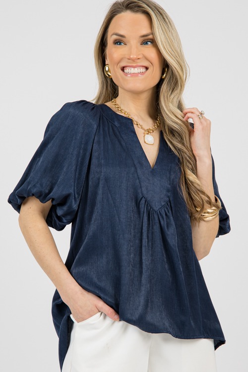 Suzie Satin Blouse, Navy