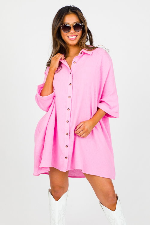 open lace back dress Moving Forward Oversize Button-Up Mini Shirt Dress LT Blue / L main image 1
