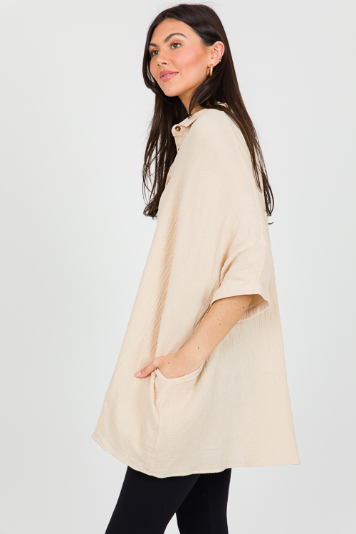 Oversize Gauze Shirt, Stone
