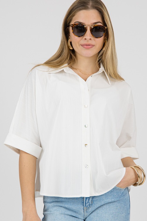 Stripe Texture Dolman Shirt, White