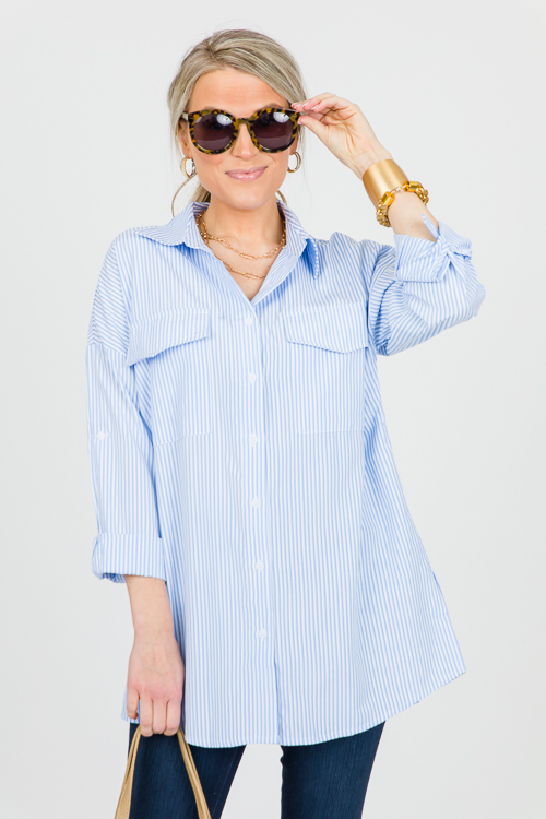 Britt Button Down, Blue Stripe