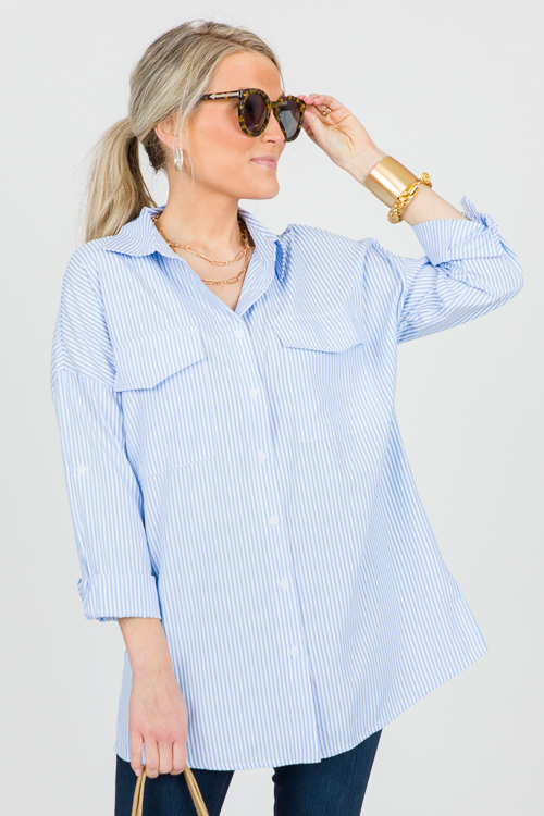 Britt Button Down, Blue Stripe