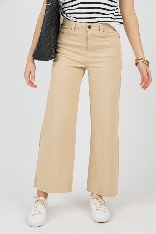 Raw Hem Wide Leg Pants, Khaki