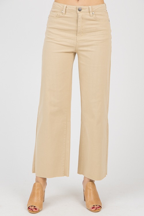 Raw Hem Wide Leg Pants, Khaki - 0207-80h.jpg