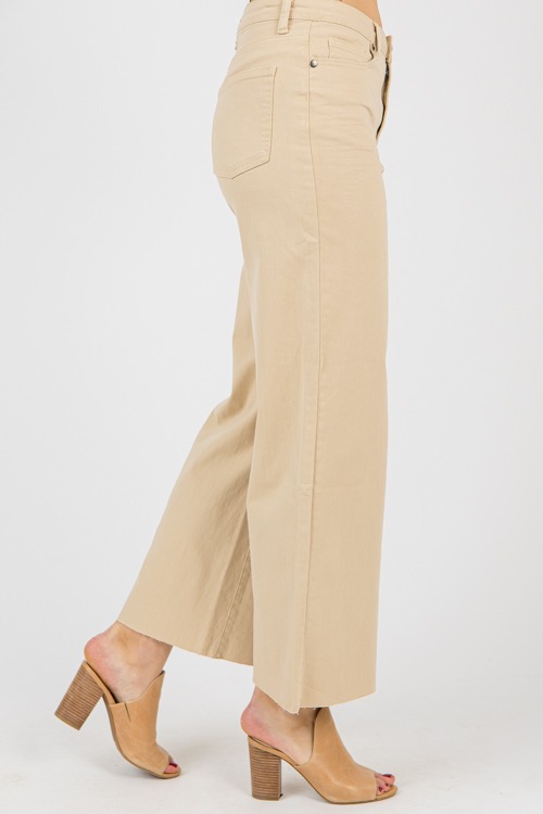 Raw Hem Wide Leg Pants, Khaki - 0207-81.jpg