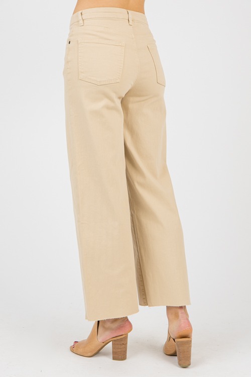 Raw Hem Wide Leg Pants, Khaki - 0207-83.jpg