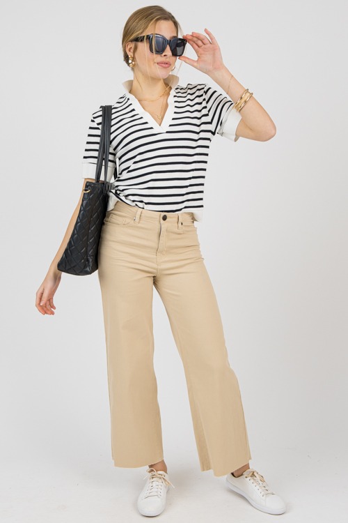 Raw Hem Wide Leg Pants, Khaki - 0207-84p.jpg