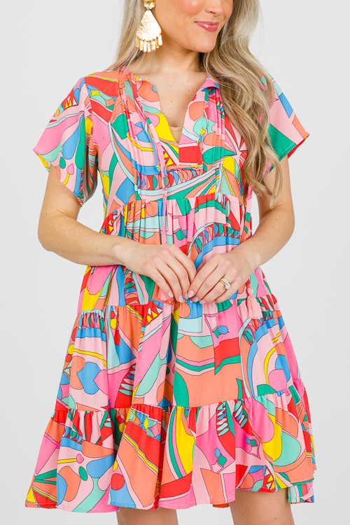 Abstract Tier Dress, Bright Mul