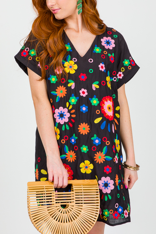 Embroidery Flowers Dress, Black