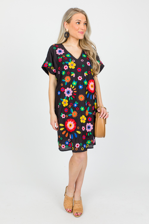 Embroidery Flowers Dress, Black