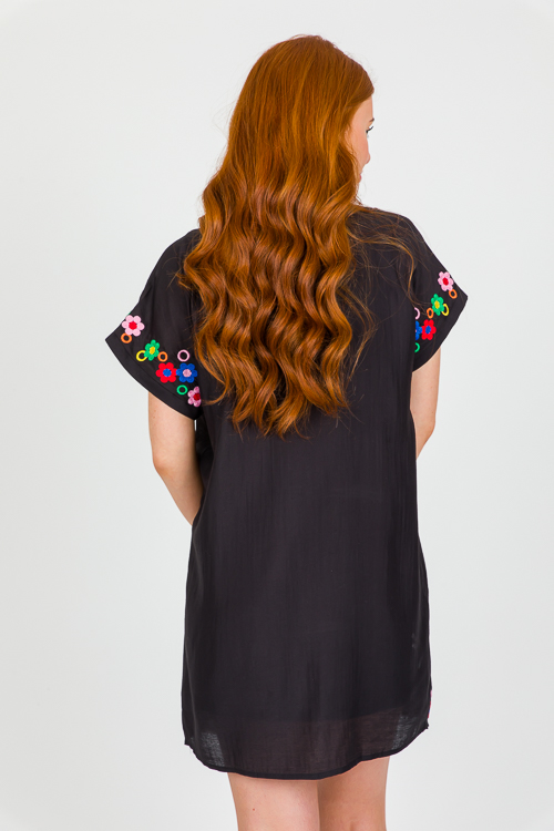 Embroidery Flowers Dress, Black