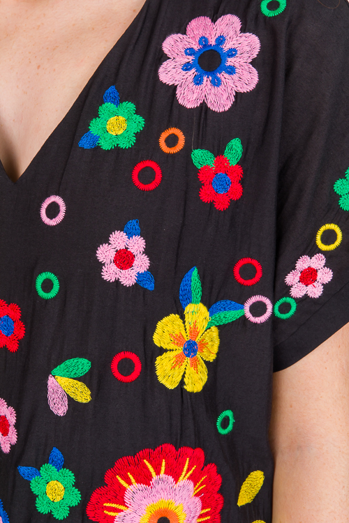 Embroidery Flowers Dress, Black
