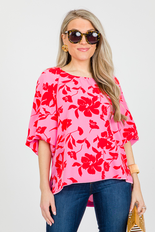 Puff Sleeve Floral Blouse, Rose