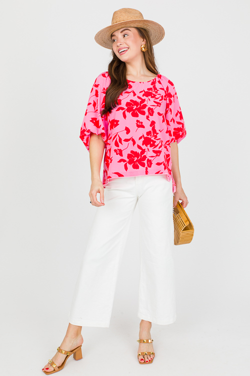 Puff Sleeve Floral Blouse, Rose