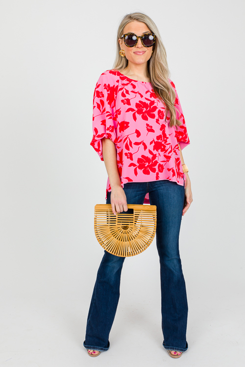 Puff Sleeve Floral Blouse, Rose