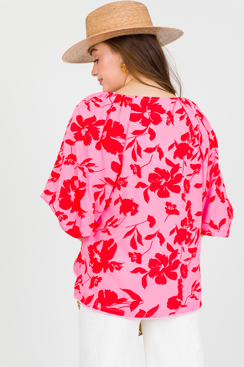 Puff Sleeve Floral Blouse, Rose