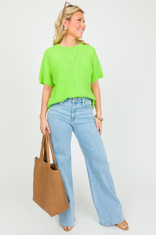 Mona Short Sleeve Sweater, Neon Green