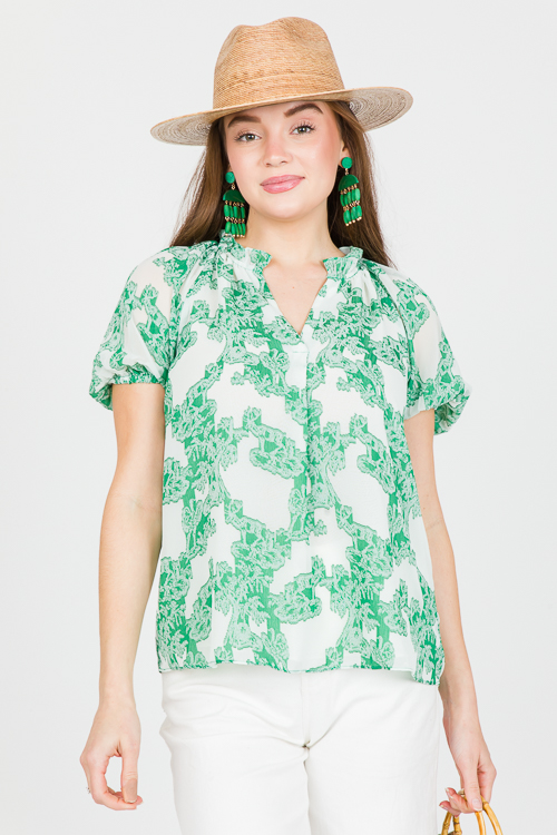 Jacquard Blouse, Deep Mint