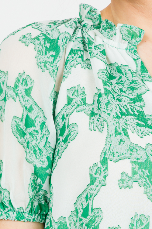 Jacquard Blouse, Deep Mint