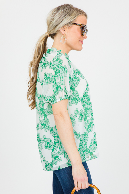 Jacquard Blouse, Deep Mint