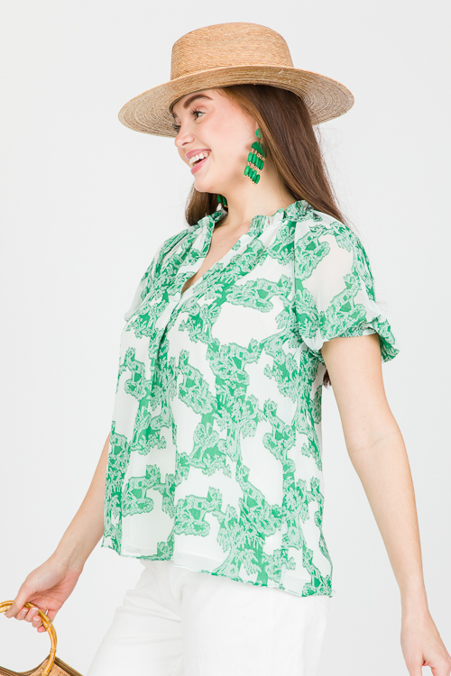 Jacquard Blouse, Deep Mint