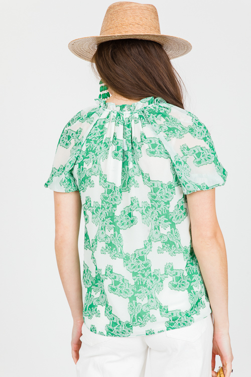 Jacquard Blouse, Deep Mint
