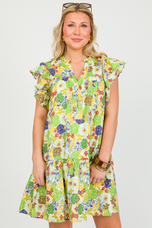 Pixie Floral Dress, Apple Green