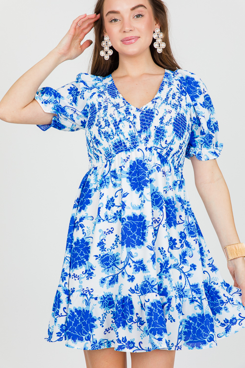 Rhodes Floral Dress, Blue