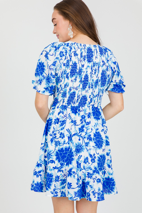 Rhodes Floral Dress, Blue