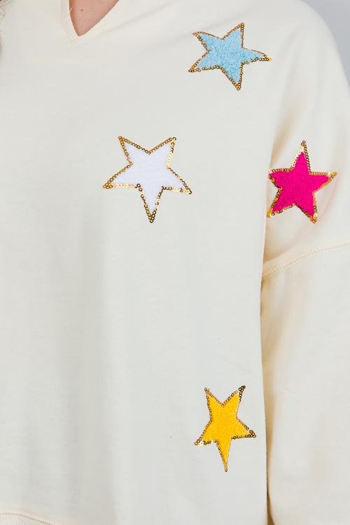 Star Patch Sweatshirt, Ivory - New Arrivals - The Blue Door Boutique