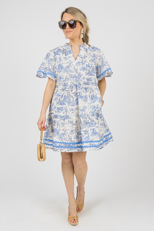 Trisha Toile Dress, Blue