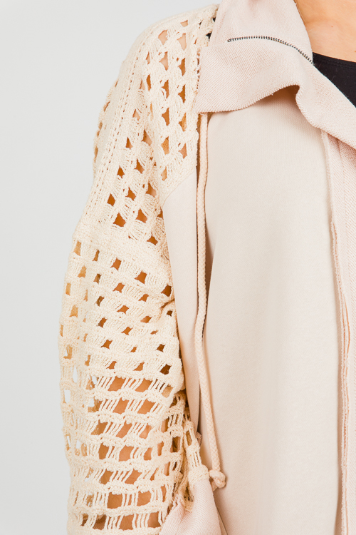 Crochet Panels Zip Jacket, Beig