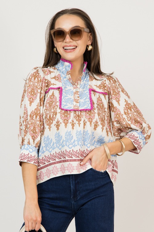 Crochet Trim Printed Top, Pink - 0211-83.jpg