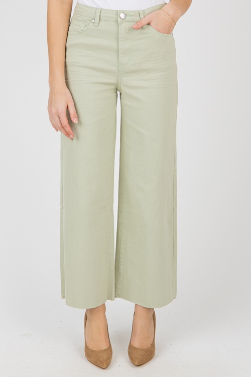 Raw Hem Wide Leg Pants, Mint Sage