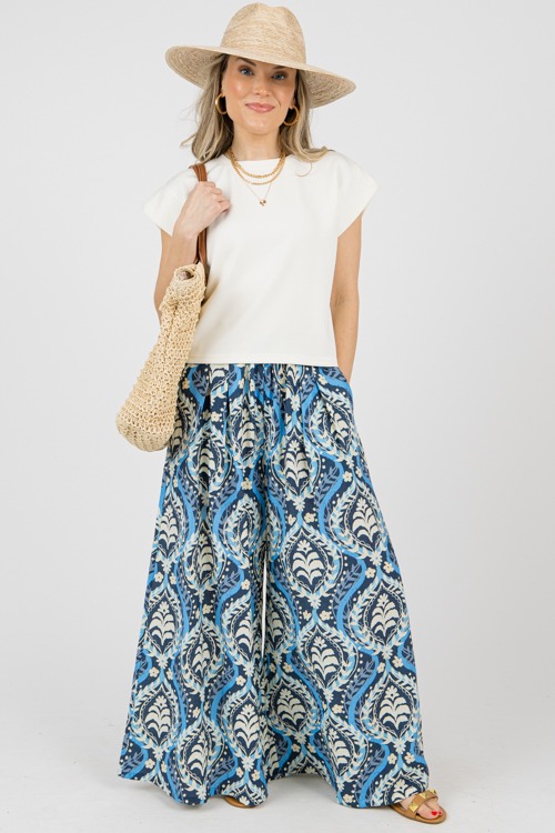 Printed Palazzo Pants, Navy