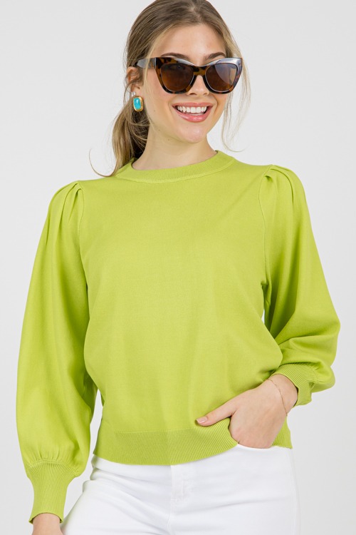 Balloon Sleeve Sweater, Lime