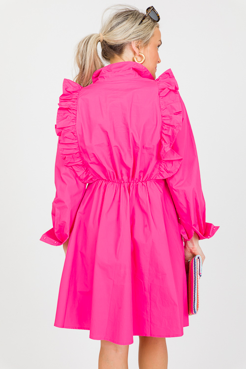 Sweet Ruffle Belted Dress, Hot Pink