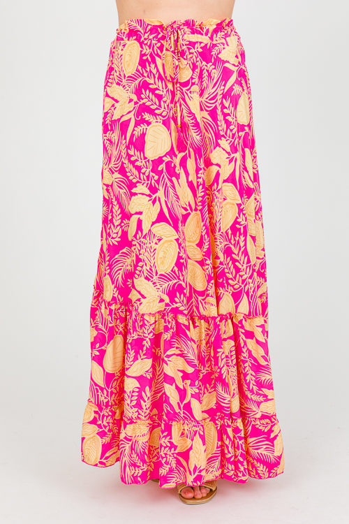 Palm Leaf Maxi Skirt, Fuchsia