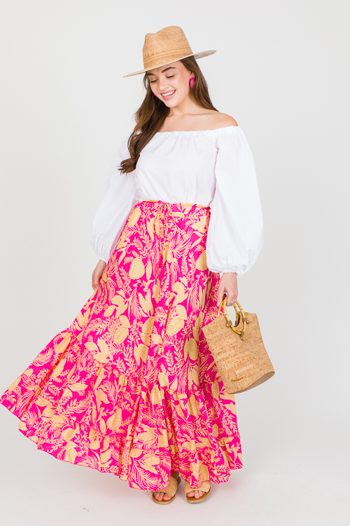 Palm Leaf Maxi Skirt, Fuchsia