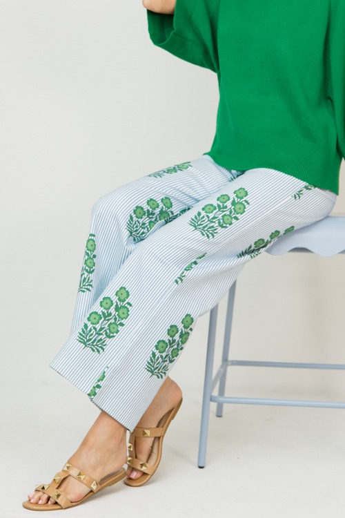 Floral Print Stripe Pants, Blue - 0213-163p.jpg